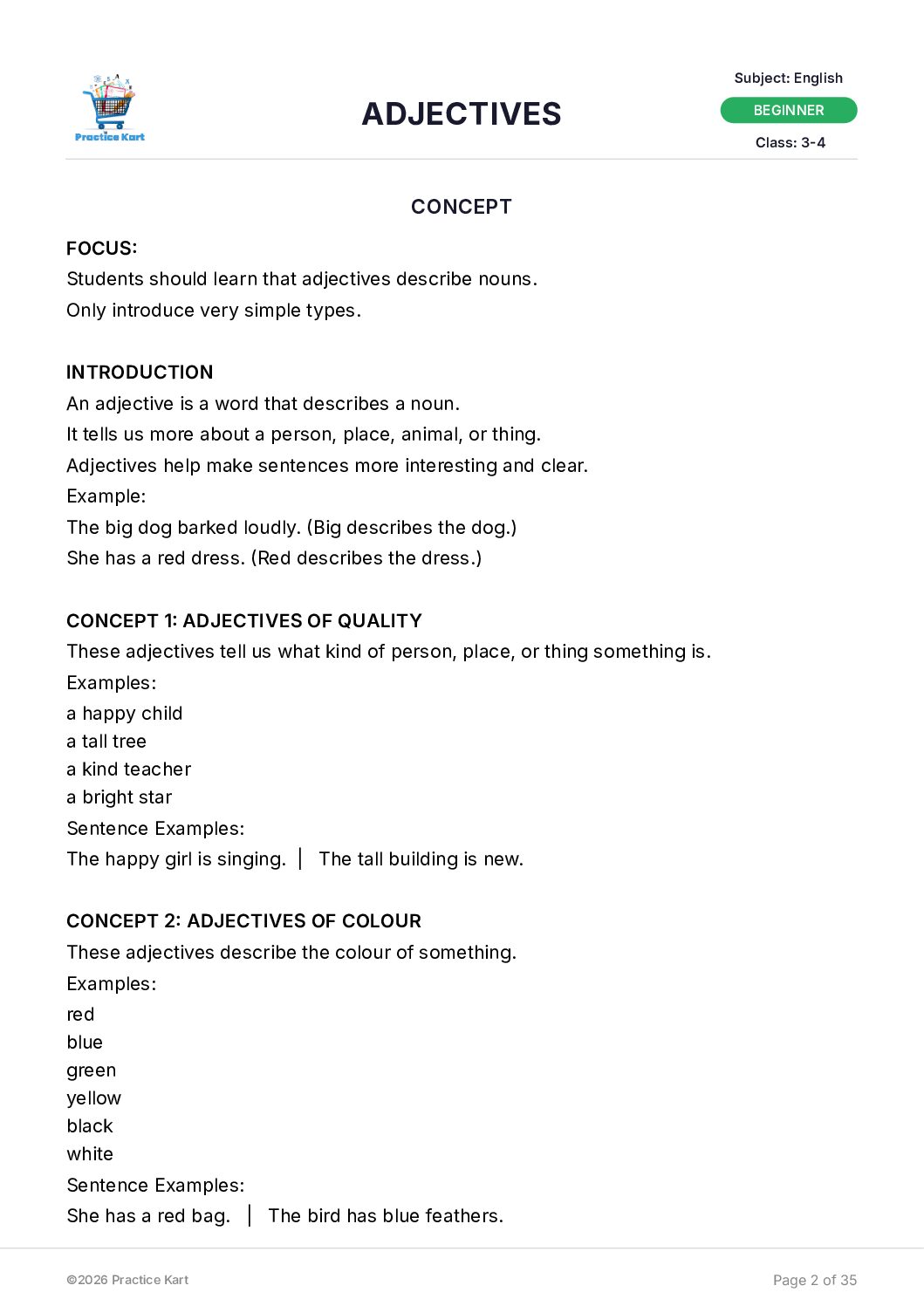 English – Adjectives – Complete Pack