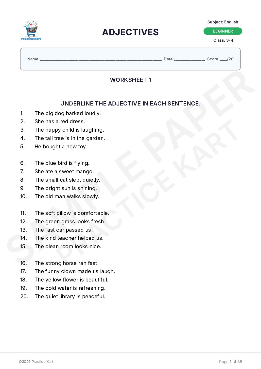 English – Adjectives – Free Sample
