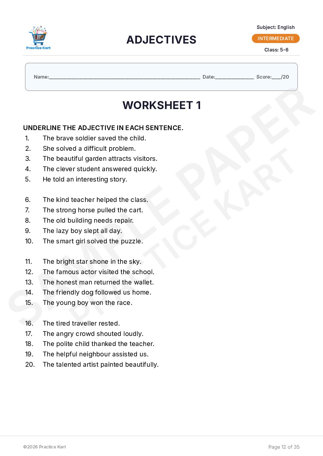 English – Adjectives – Intermediate Pack