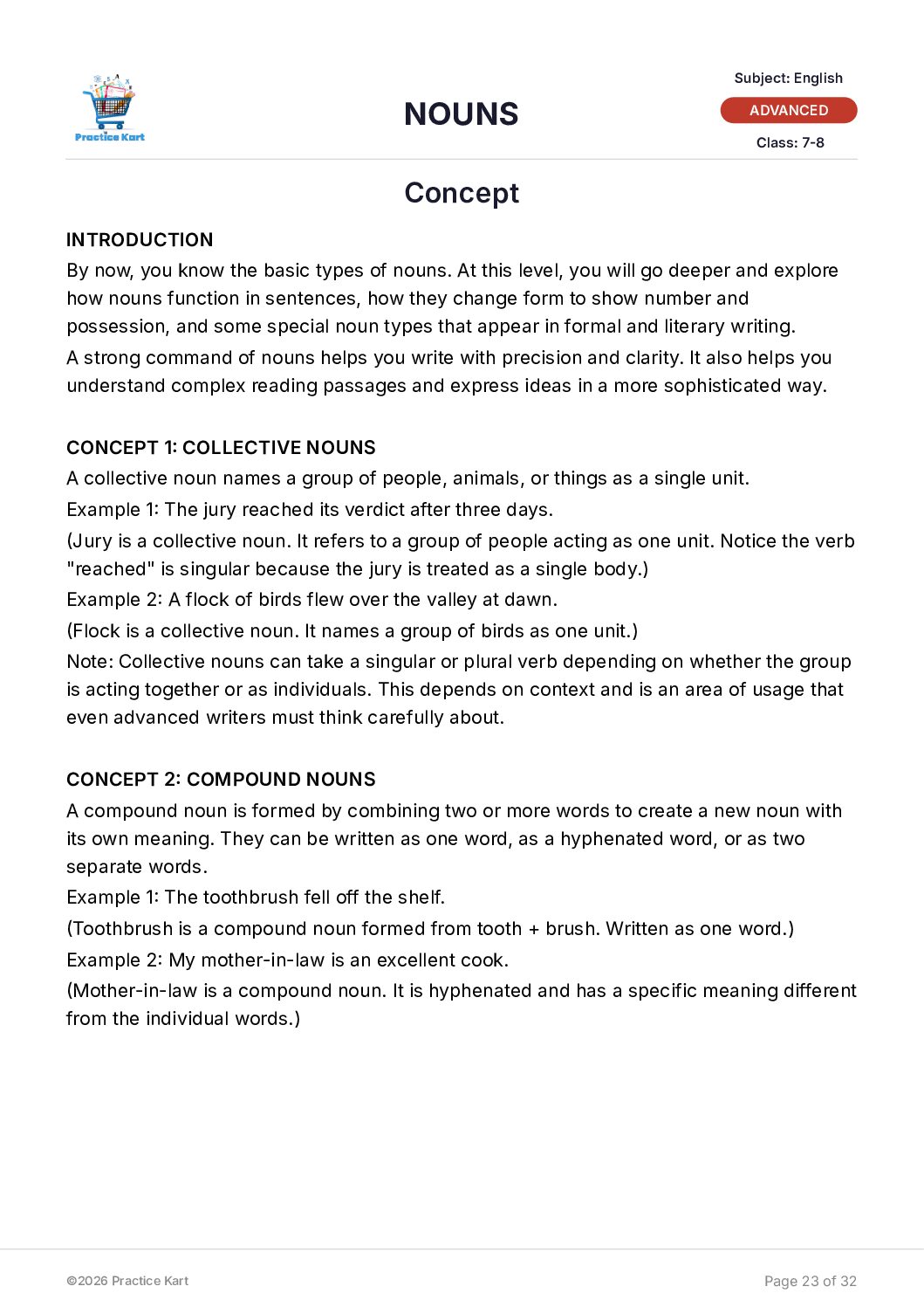 English – Nouns – Advanced Pack