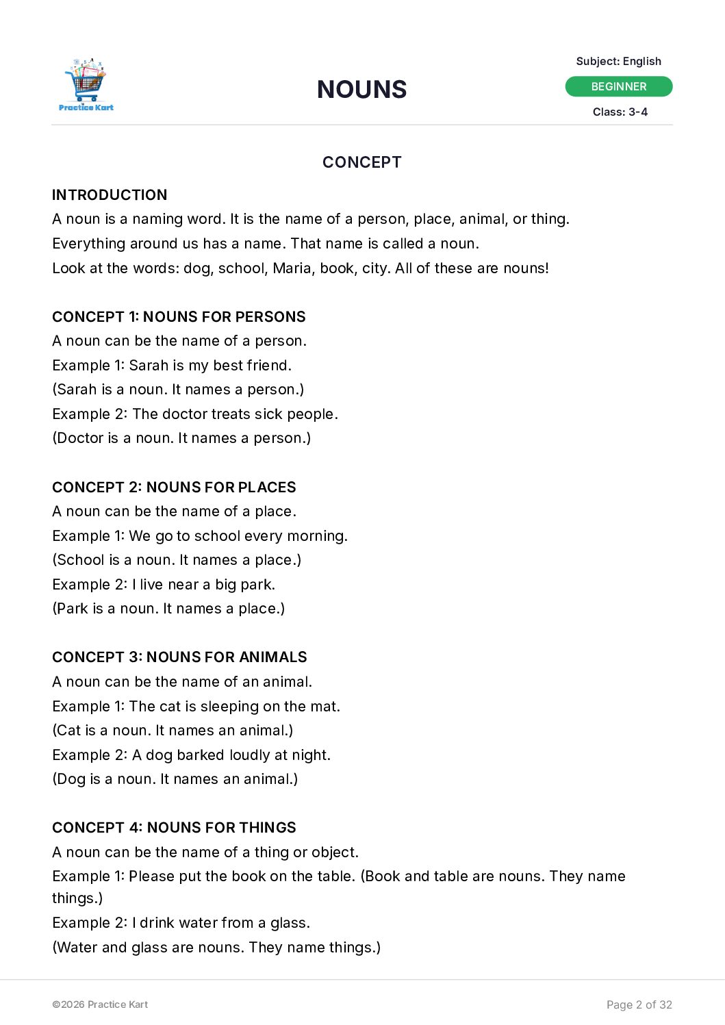 English – Nouns – Beginner Pack