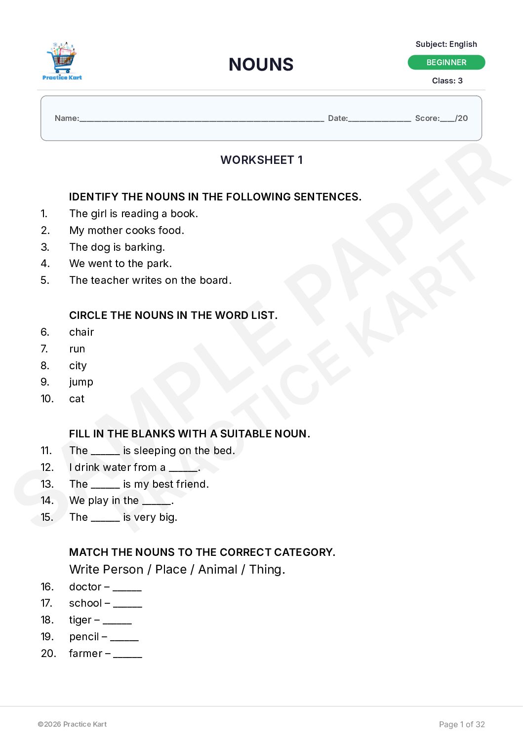 English – Nouns – Free Sample