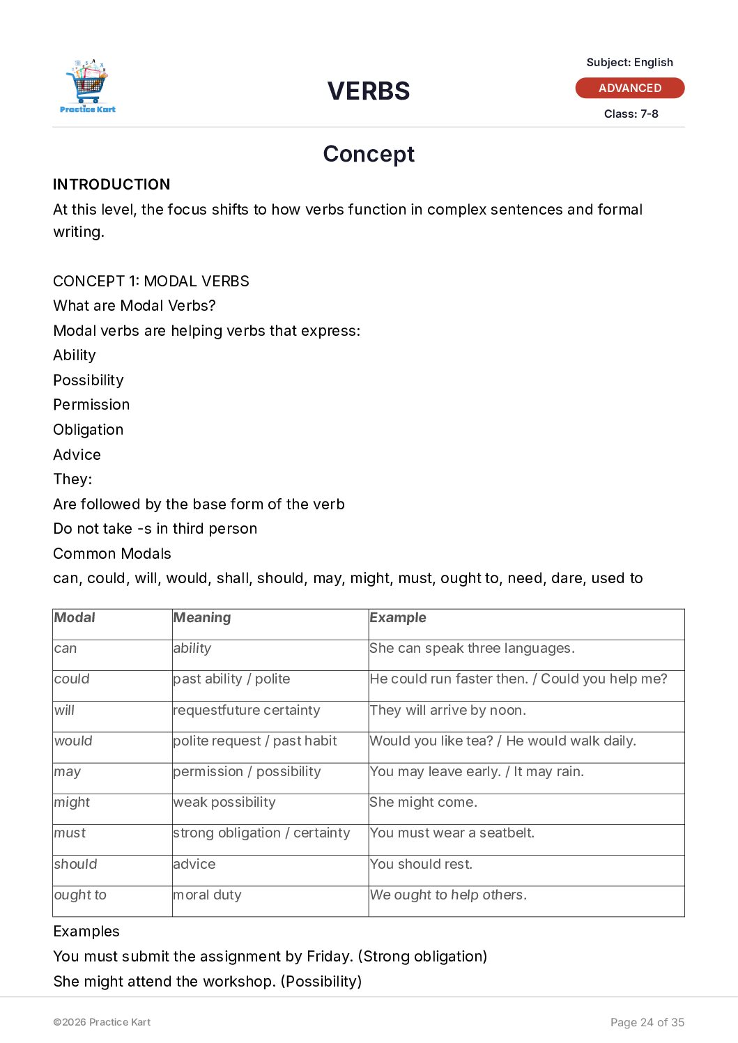 English – Verbs – Advanced Pack