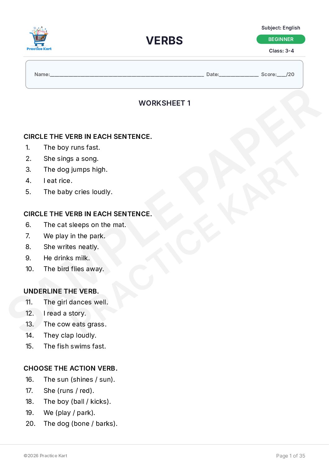 English – Verbs – Free Sample
