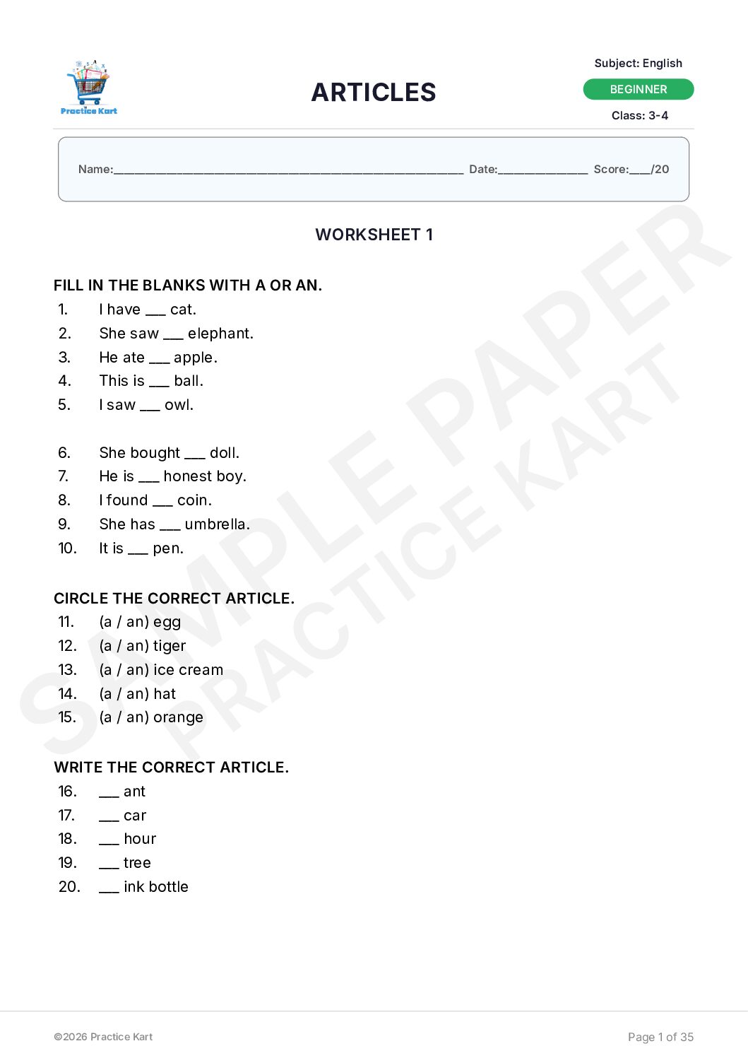 English Articles Free Sample