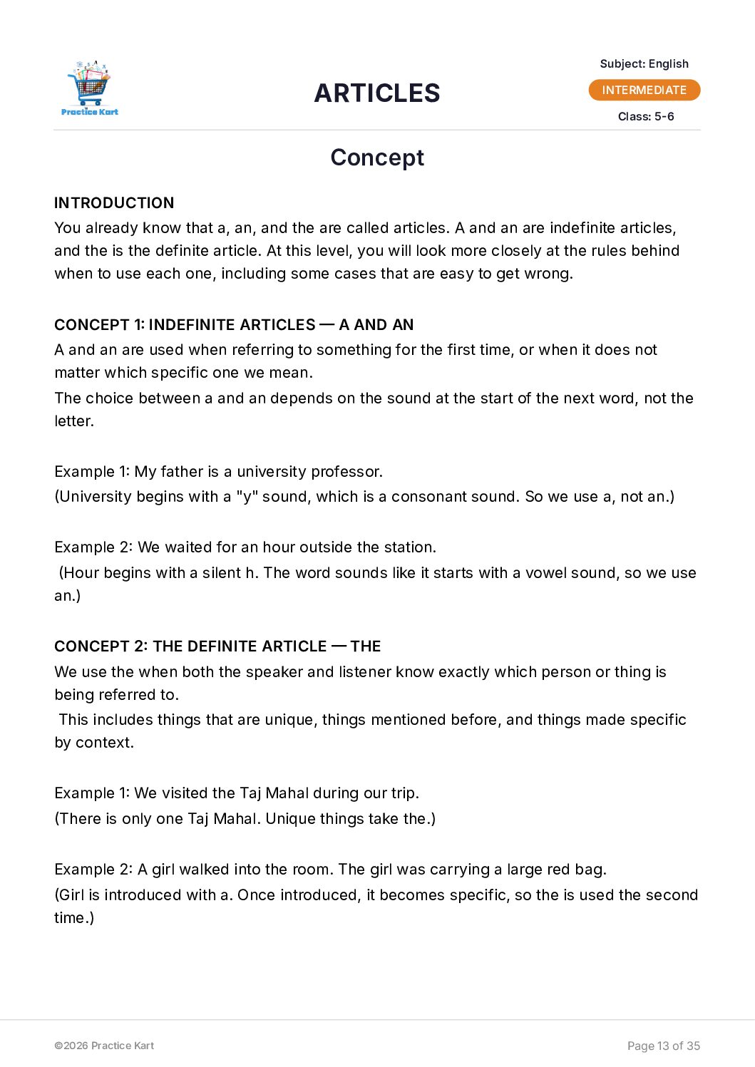 English Articles Intermediate Pack