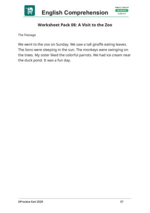 English – Reading Comprehension – Beginner Pack 3