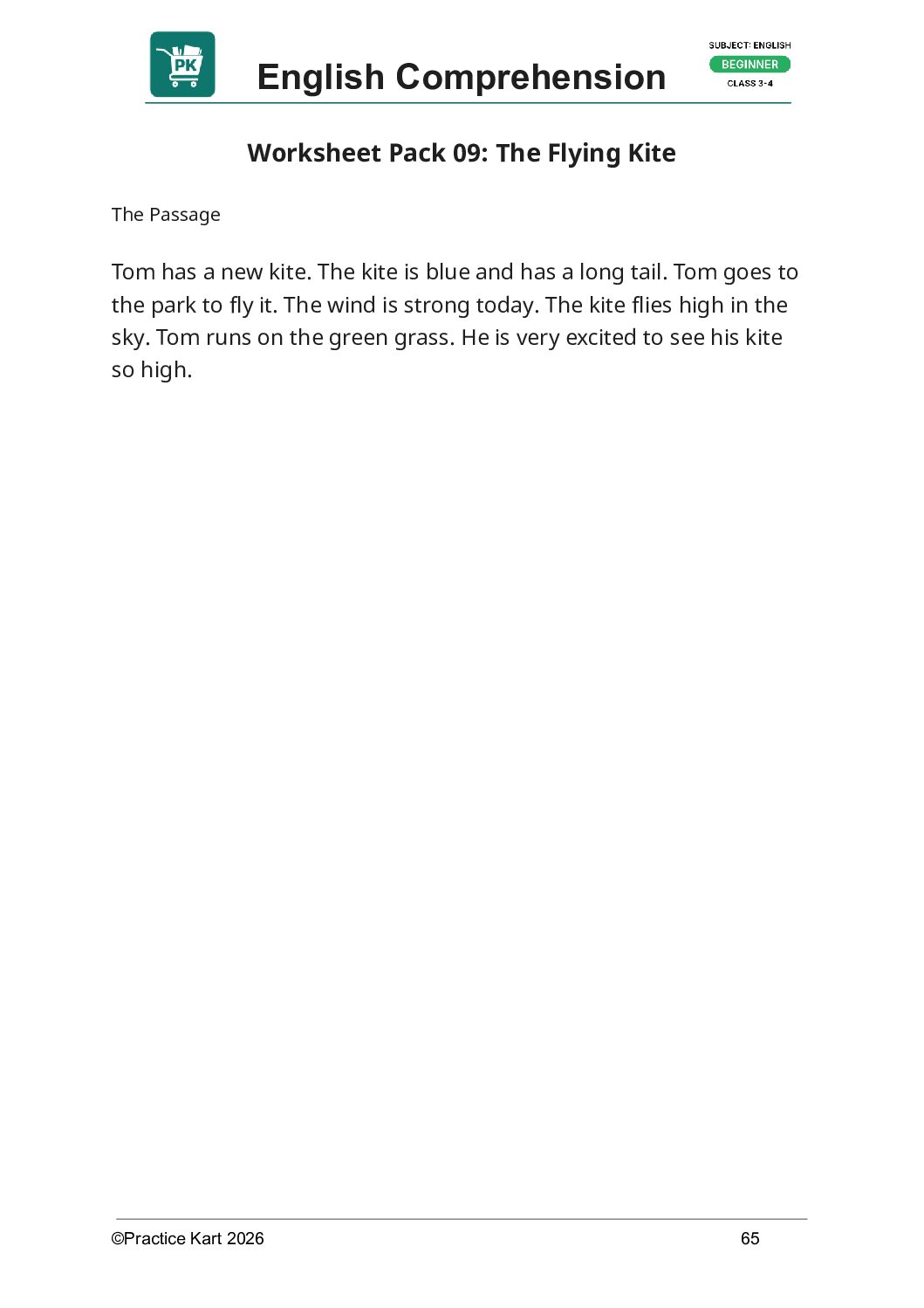 English – Reading Comprehension – Beginner Pack 6