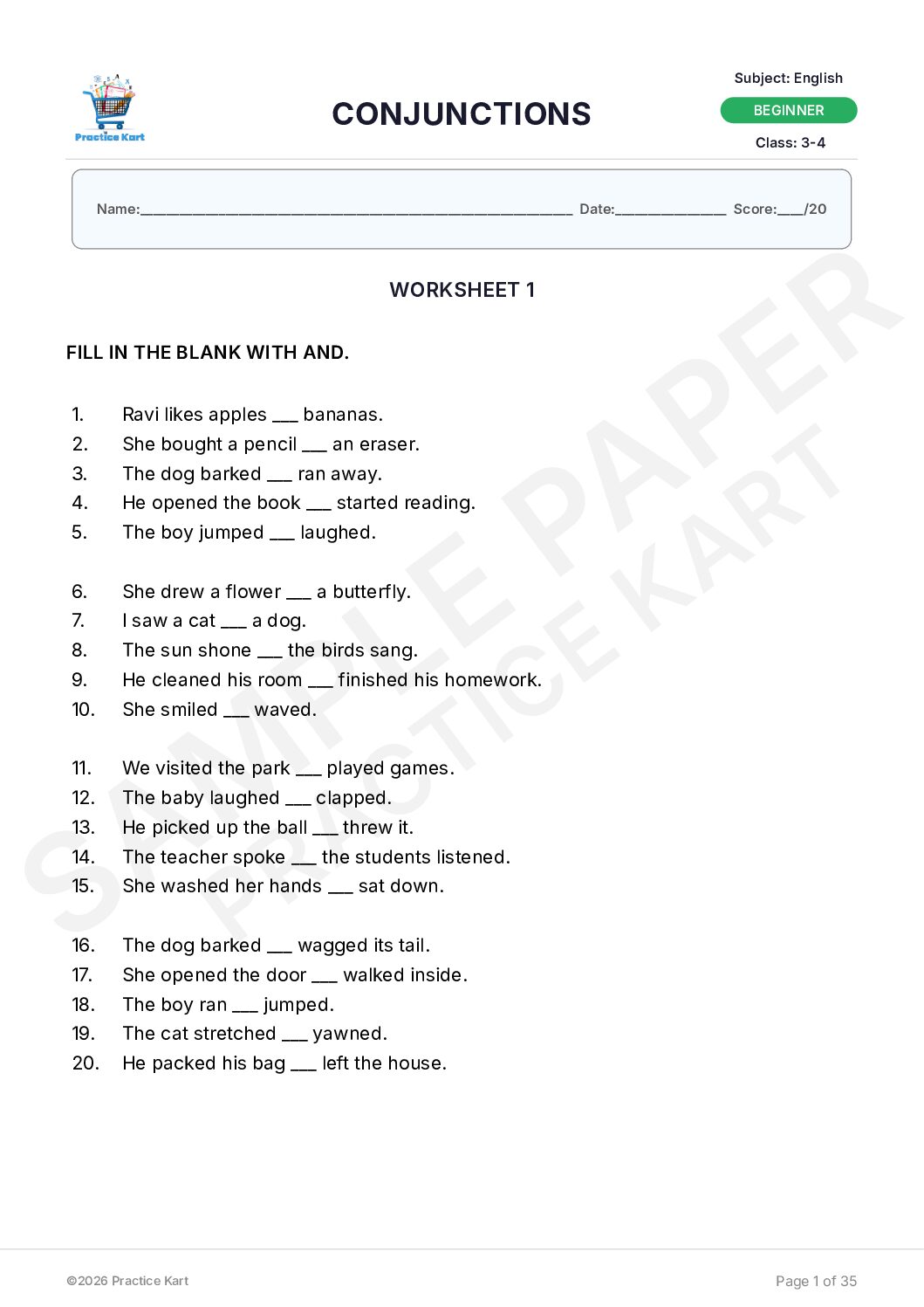 English Conjunctions Free Sample