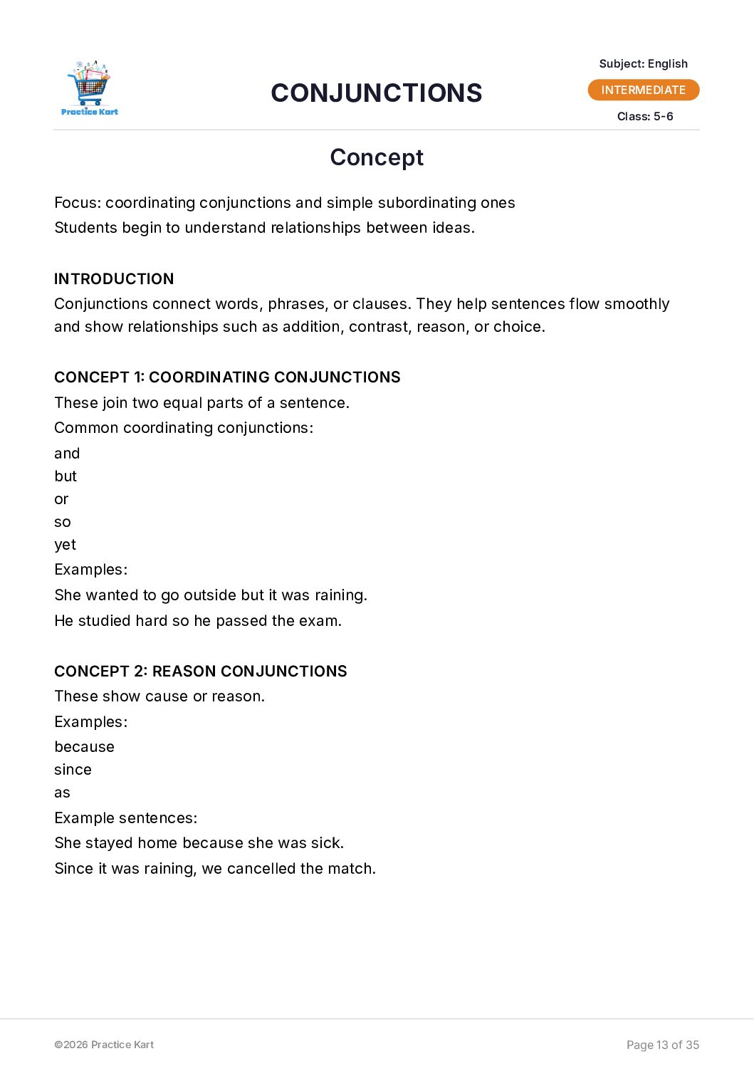 English Conjunctions Intermediate Pack