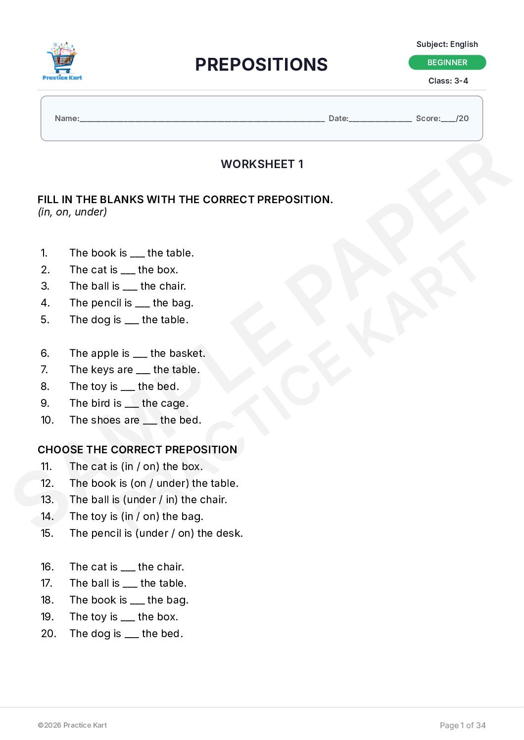 English Prepositions Free Sample
