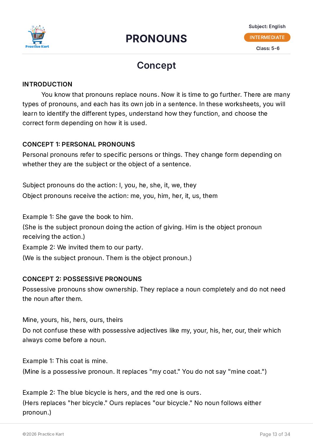 English Pronouns Intermediate Pack